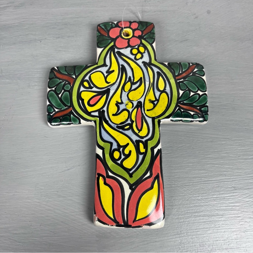 Talavera Mexico Cross Pottery Multicolor Handmade Mexican Ceramic Decor Signed